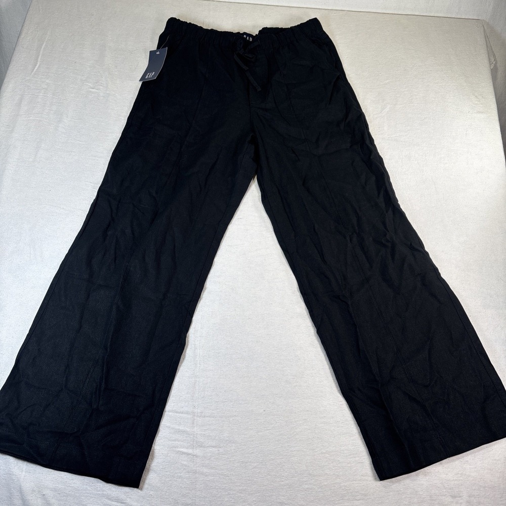 Gap Women's Pull-On Linen Blend Pant Wide Leg Black Size M